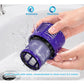 Purple vacuum filter cartridge rinsed with water by hands