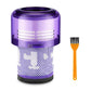 Purple vacuum HEPA filter canister with white pleated media and orange cleaning brush