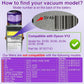 Purple vacuum filter compatibility graphic with model number callout and check mark