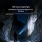 Silver-gray flashlight projecting a bright beam from the front lens