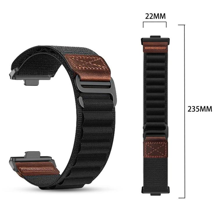 Retro Vegan Leather Label Silver Hook Alpine Nylon Loop Watch Band, For Huawei Watch Fit 5 / Fit 5 Pro / Fit 4