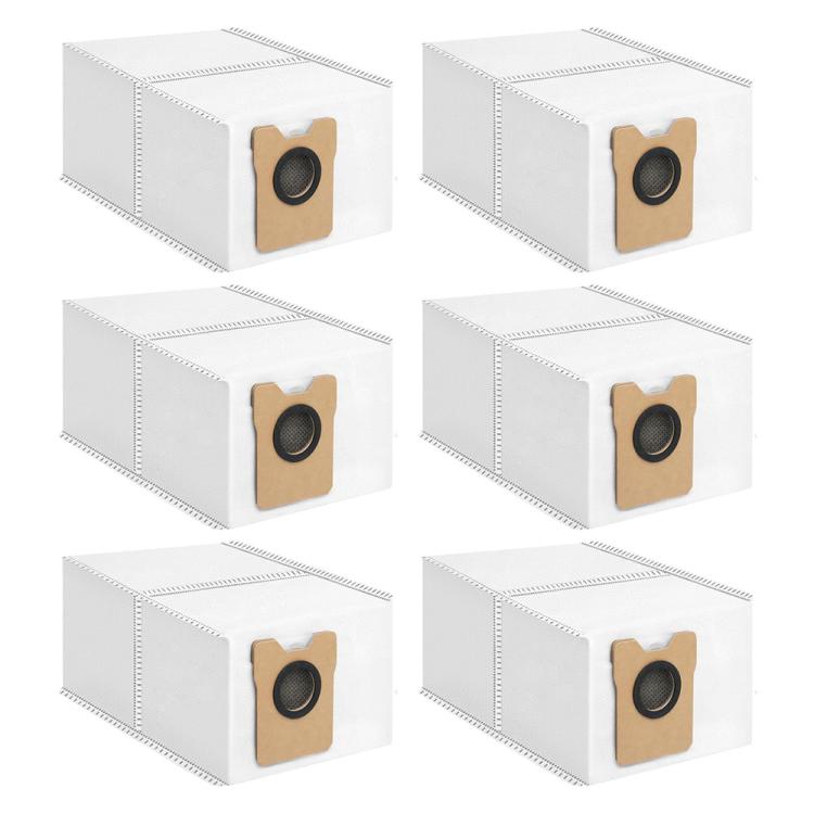 Set of 6 white dust bags with brown inlet patch and black circular filter