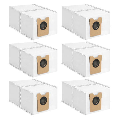 Set of 6 white dust bags with brown inlet patch and black circular filter