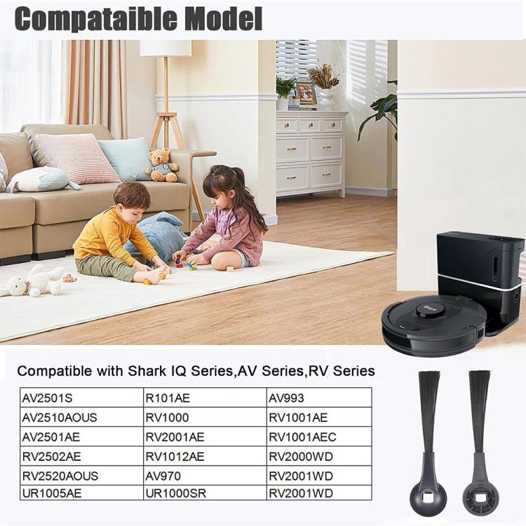 Robot side brush set, two black bristle brushes with circular connector heads