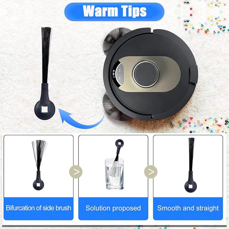 Robot side brush and base, black bristle brush with circular snap-fit connector
