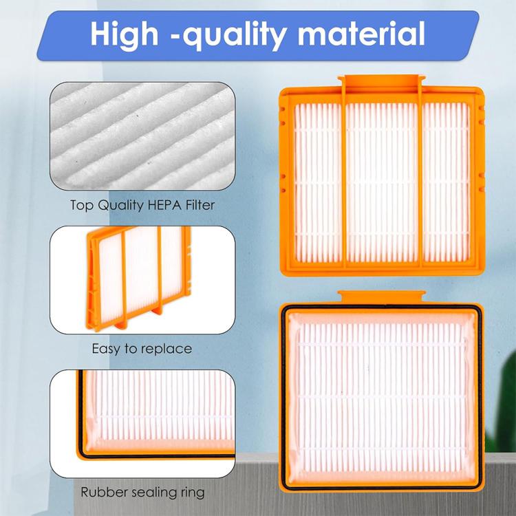Orange vacuum HEPA filter with pleated white media and sealed frame
