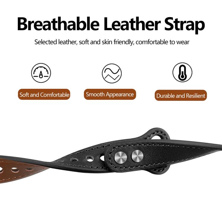 Metal Case Integrated Double Studs Genuine Leather Watch Band, For Google Fitbit Air