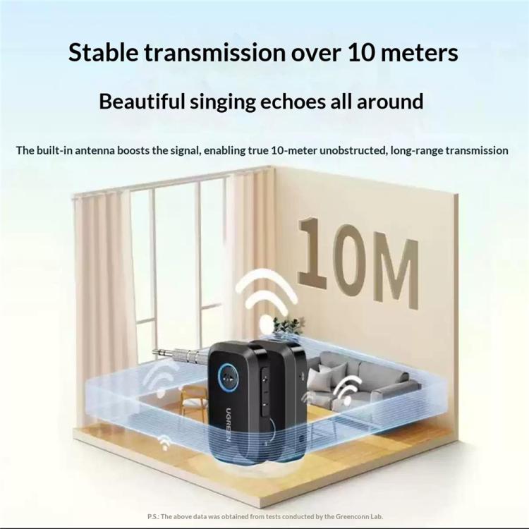 Bluetooth audio receiver adapter with built-in antenna, black and blue-lit button