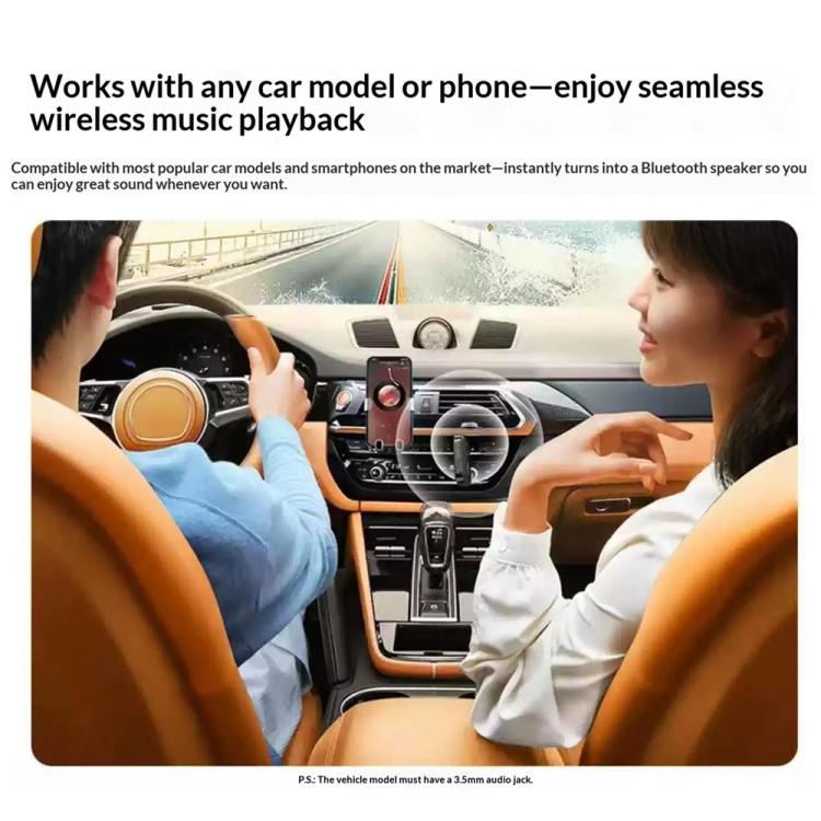 In-car Bluetooth audio receiver adapter mounted inside vehicle, black with blue button