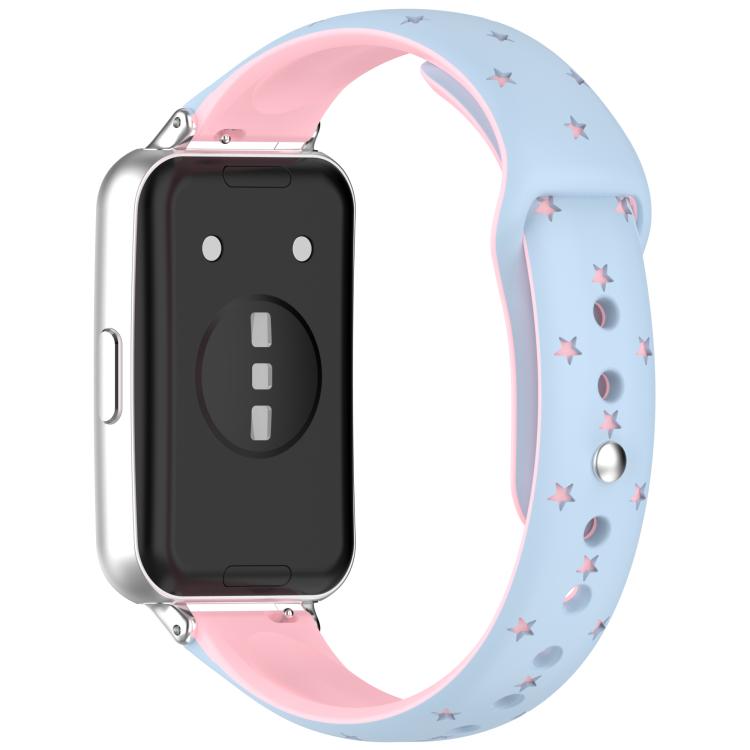 Laser Engraved Star Two Tone Reverse Buckle Silicone Watch Band, For Huawei Band 11 / Band 11 Pro
