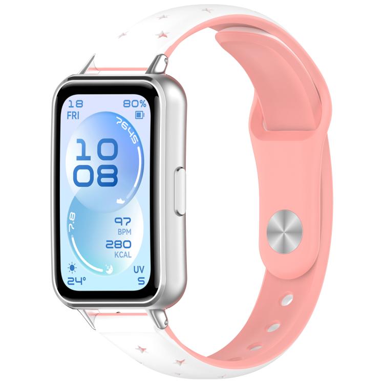 Laser Engraved Star Two Tone Reverse Buckle Silicone Watch Band, For Huawei Band 11 / Band 11 Pro