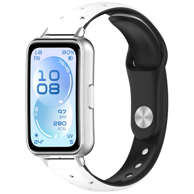 Laser Engraved Star Two Tone Reverse Buckle Silicone Watch Band, For Huawei Band 11 / Band 11 Pro