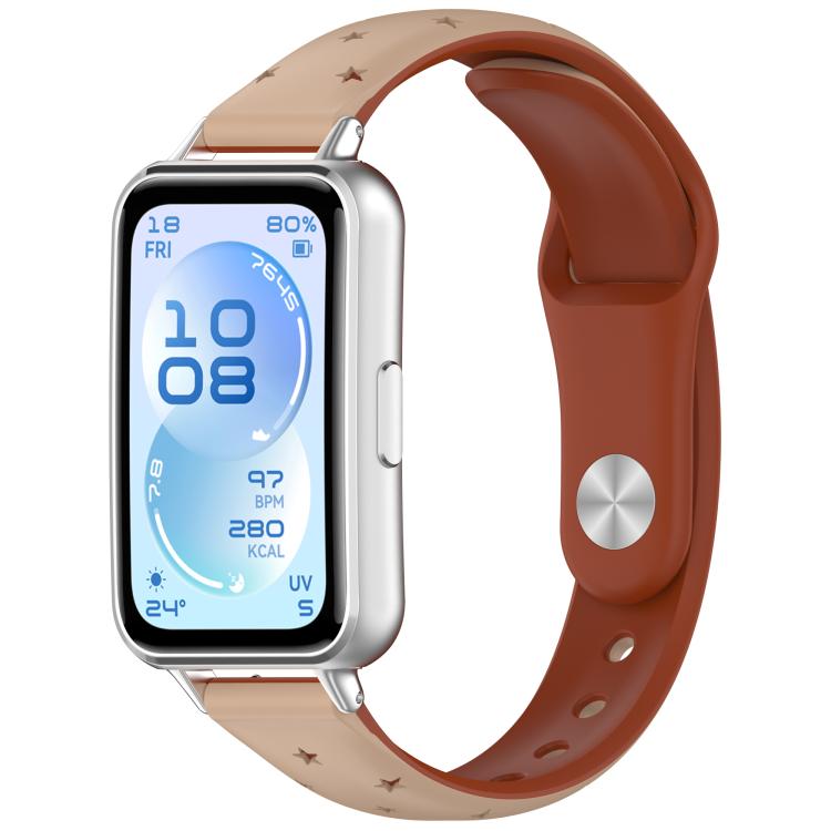 Laser Engraved Star Two Tone Reverse Buckle Silicone Watch Band, For Huawei Band 11 / Band 11 Pro
