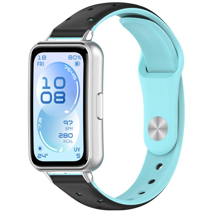 Laser Engraved Star Two Tone Reverse Buckle Silicone Watch Band, For Huawei Band 11 / Band 11 Pro