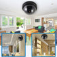 Ceiling-mounted black dome security camera with tinted lens