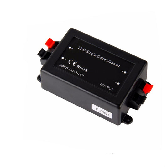 Single-color LED dimmer controller with mounting tabs and red side clips