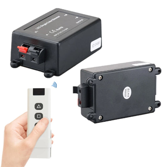 RF single-color LED dimmer controller with wire terminals and red/black connectors