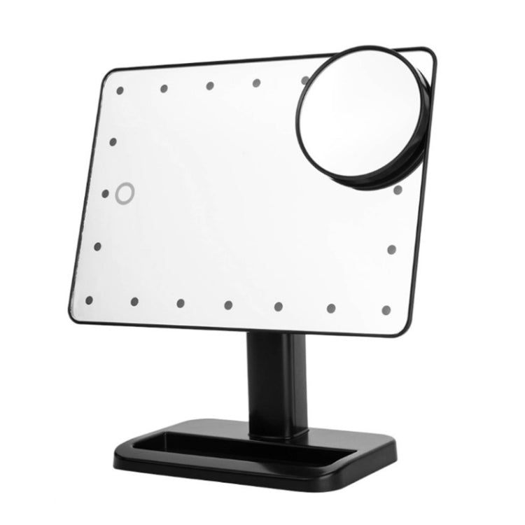 Black LED touch makeup mirror on tabletop stand with round light sensor