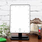 Desktop LED touch mirror with white square panel and round light sensor head