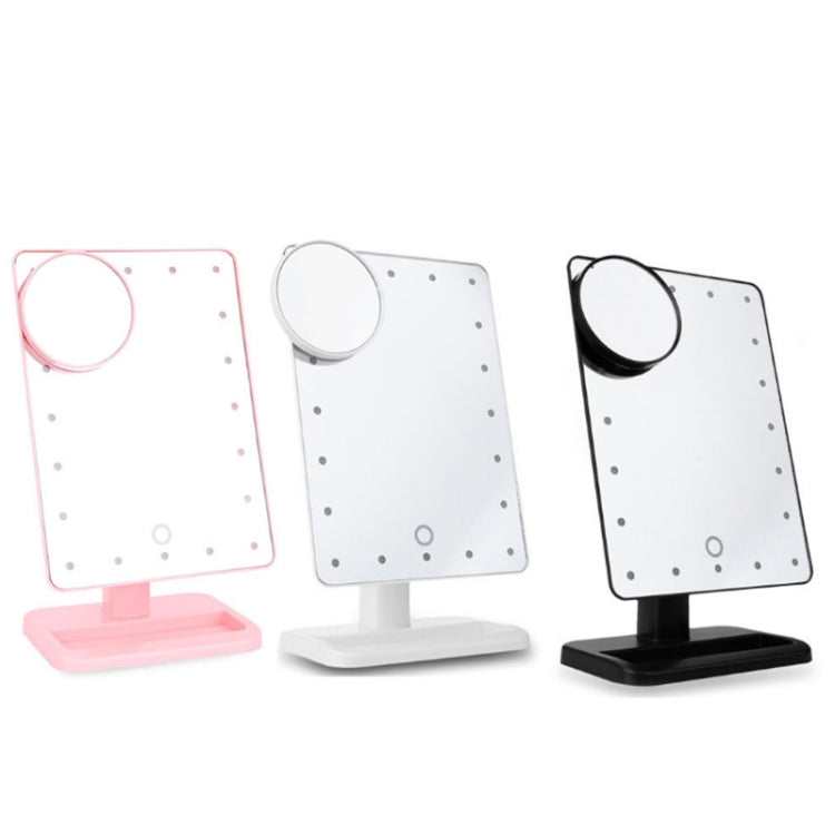 LED touch desktop mirrors in pink, white, and black colors with round sensor lights