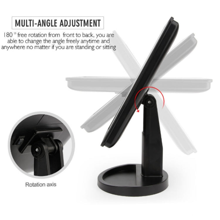 Black LED touch mirror with multi-angle adjustable stand and hinge pivot