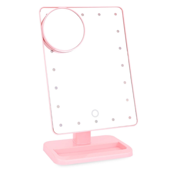 Pink LED touch desktop mirror with round sensor and square light panel stand