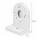 White L-type right angle wall mount bracket with mounting hole and size labels