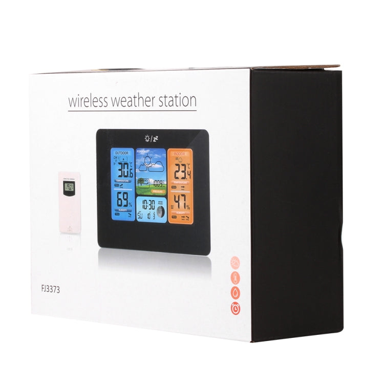 Wireless weather station product box set with included sensor and small display unit shown