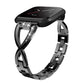 Smartwatch with black and silver X-shaped metal link strap and black case