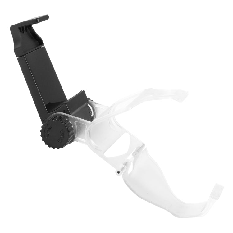Adjustable phone clamp for controller with black holder and gray metal plate.