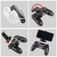 Adjustable phone clamp accessory showing multiple angles on a game controller.