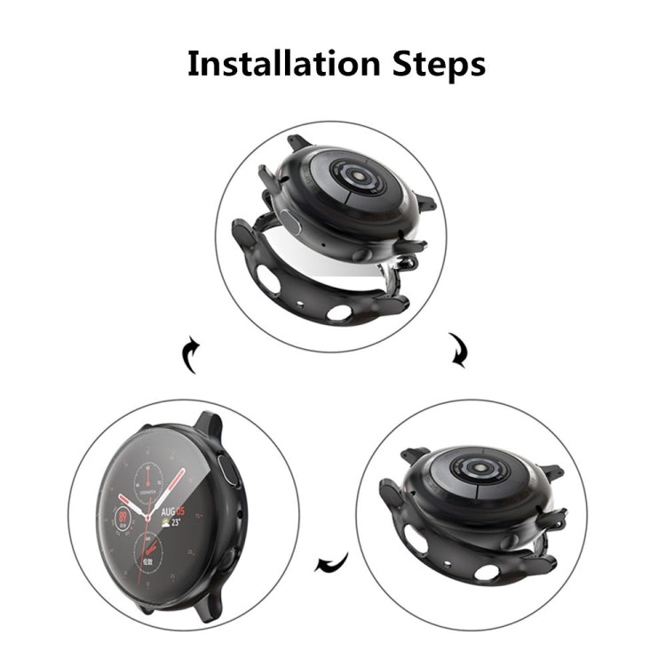 Black TPU watch case installation steps, showing secure ring and mounting clips