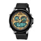 SANDA 793 large dial tide watch with black textured strap and teal digital display