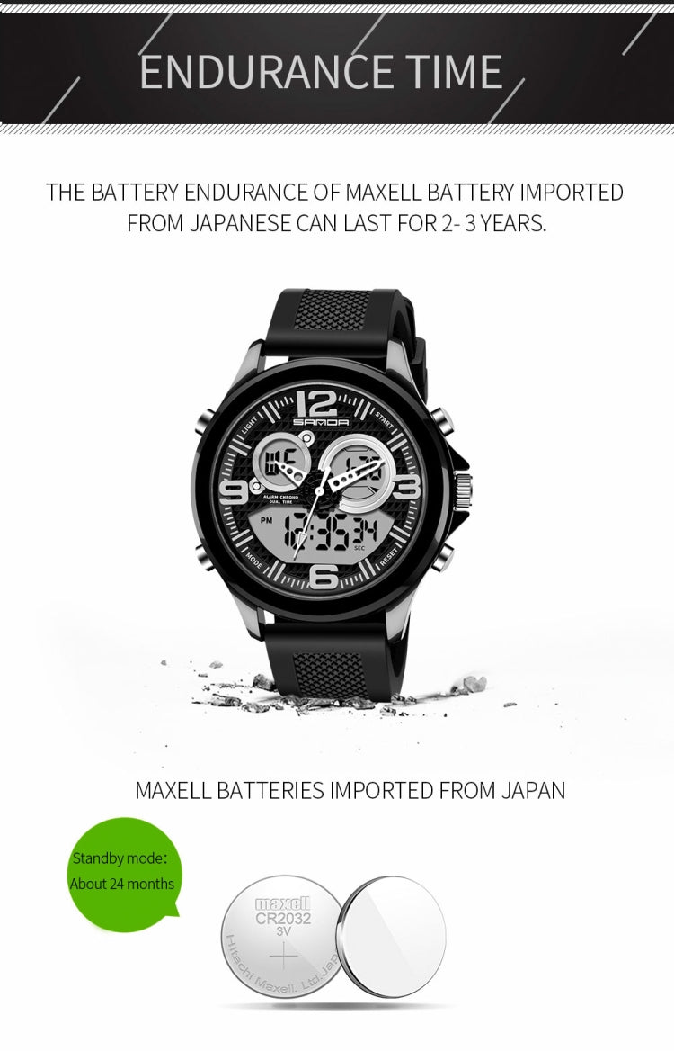 Digital wristwatch with black case and black textured strap, luminous gray dial