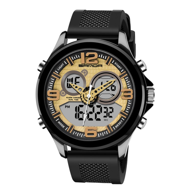 SANDA 793 large dial tide watch with black strap and gold/gray compass-style dial