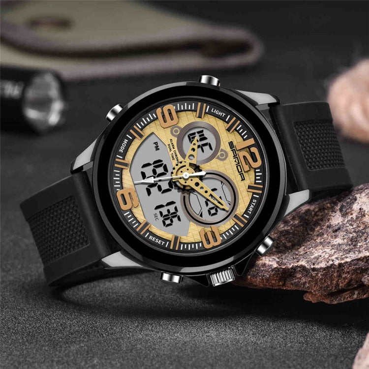 SANDA 793 tide watch with black strap and gold-accented compass-style dial