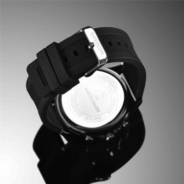 SANDA 793 tide watch back with silver clasp and black textured silicone strap