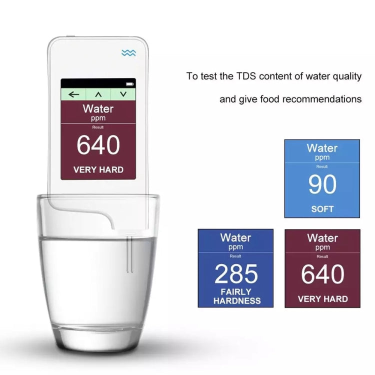 Nitrate residue detector cup test setup with screen showing water TDS value