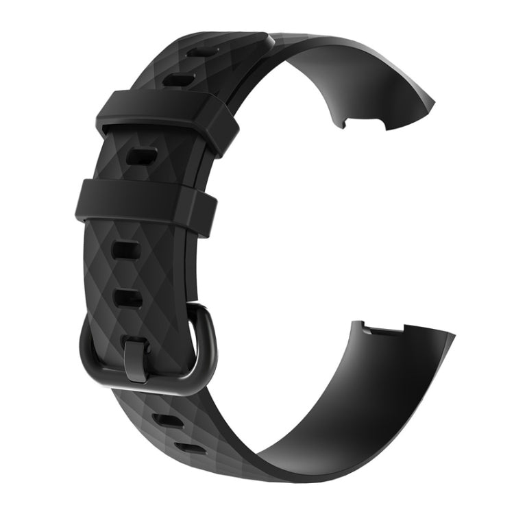 Black silicone watch band with diamond texture, adjustable clasp and quick-release holes
