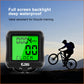Black bike speedometer computer with bright green backlit LCD and three control buttons