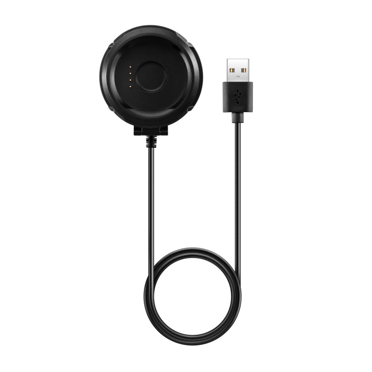Round black charging dock with cable and USB plug