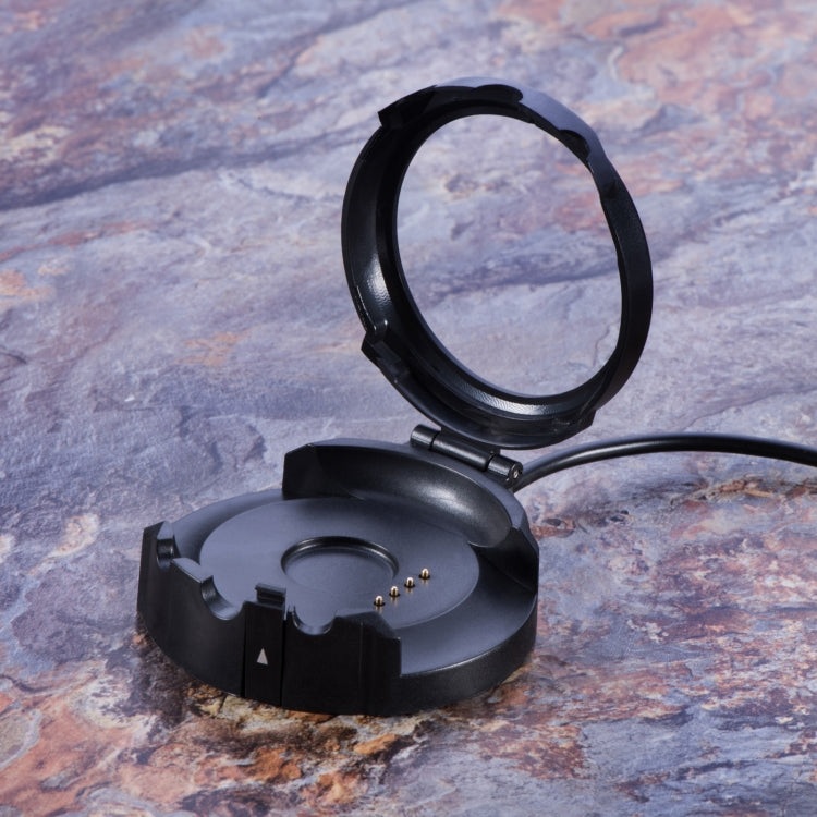 Black watch charging dock with open cradle and short cable connection