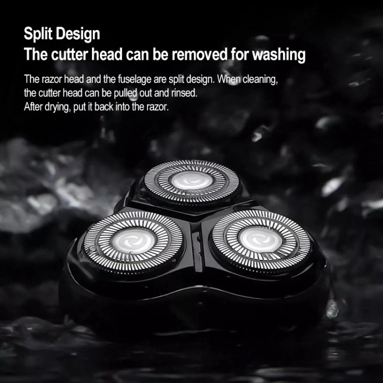 Three-foil rotary shaver head with removable split cutter design