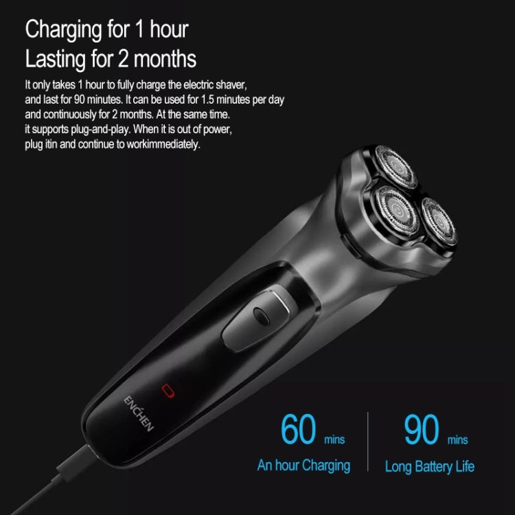 Black and silver portable electric rotary shaver with side switch and smooth grip body