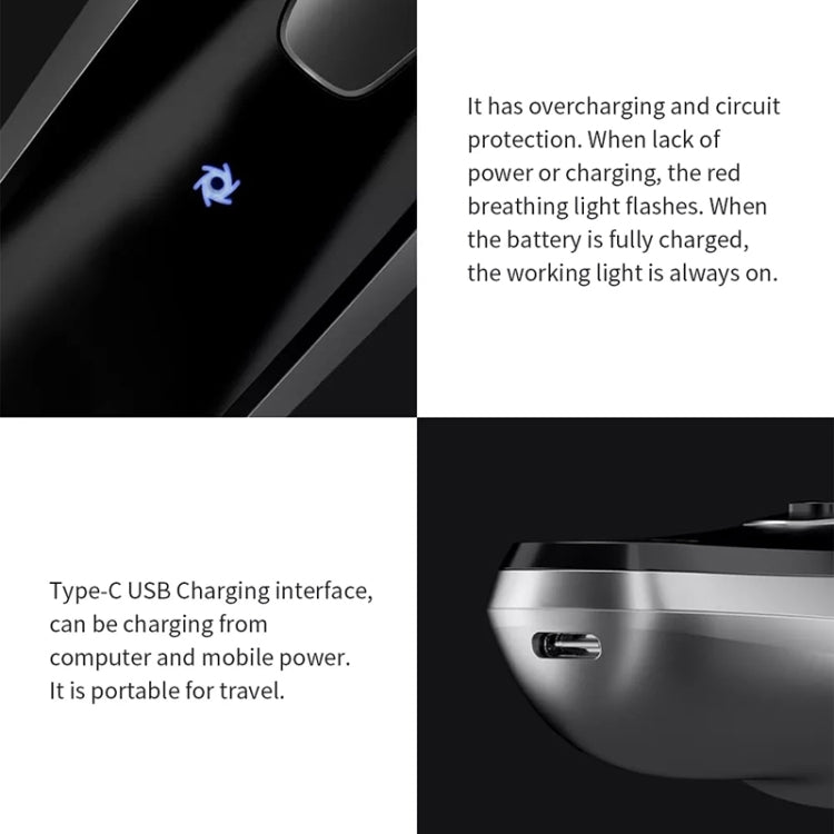 Type-C USB charging port on a portable electric rotary shaver body