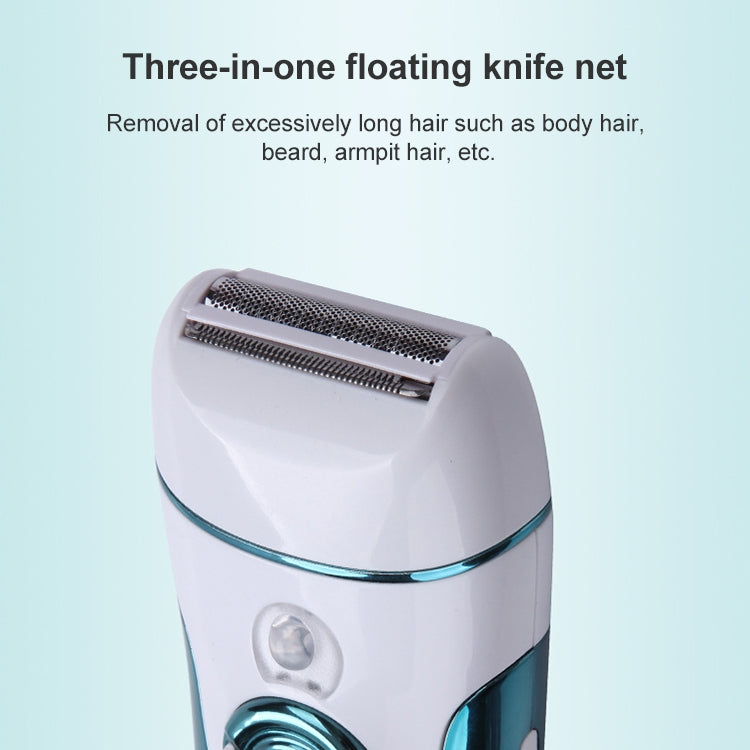 VGR electric hair remover with four detachable cutter heads, white with teal accents