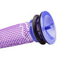 Washable vacuum filter end cap close-up with purple mesh and black ring
