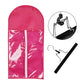 Pink dust-proof hair extension storage bag with clear front window and hanging clips