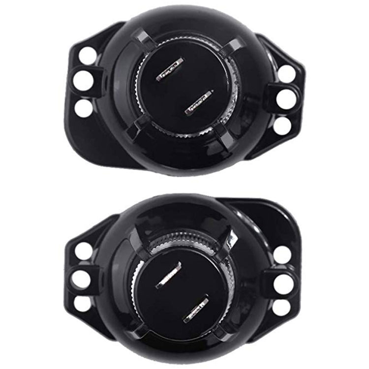 Two black LED housing bulbs with round mounting brackets and central lens