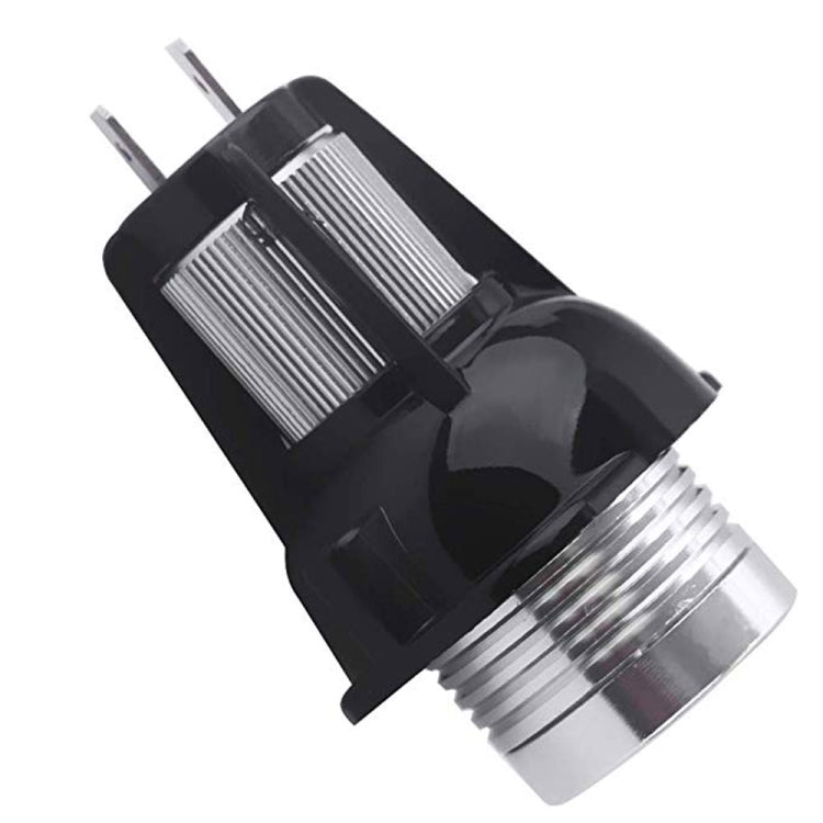 LED bulb module with silver base, black housing, and finned heat sink